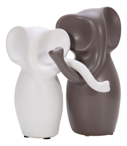 Figura Decorativa Crown Baccara Elefantes Ceramica 2 Pzas Color Blanco/Gris