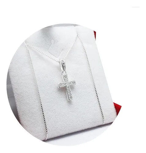 comprar Conjunto De Plata 925 Cruz Con Piedras + Cadena Singapur A3c