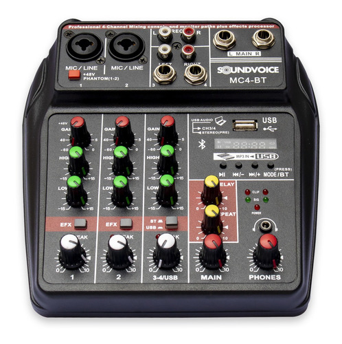Mesa De Som Compacta 4 Canais Soundvoice Mc4-bt Usb