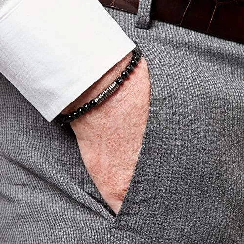 Pulsera De Piedras Preciosas De Ágata Negra Con Discos Clási