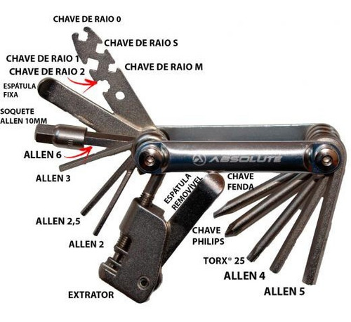 Imagem 2 de 3 de Kit Ferramenta Canivete Bike 12 Funções C/ Chave Corrente