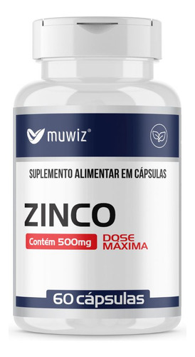 Zinco Dose Máxima 500mg 60 Capsulas Muwiz Sabor Sem Sabor