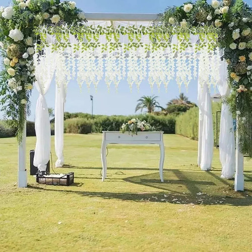 Flores Artificial Wisteria 12pzs 1.1m Decoración Fiesta Boda Color Blanco