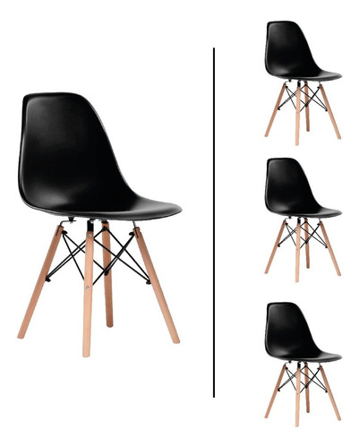 Set De 4 Sillas Modernas Para Comedor Eames Bárbara Home Estructura De La Silla Negro