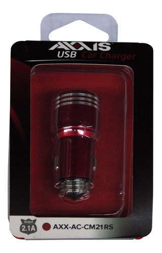 Imagen 2 de 7 de Cargador Para Carros Axxis Usb 2 Puertos 2.1 Ah Metal Rojo