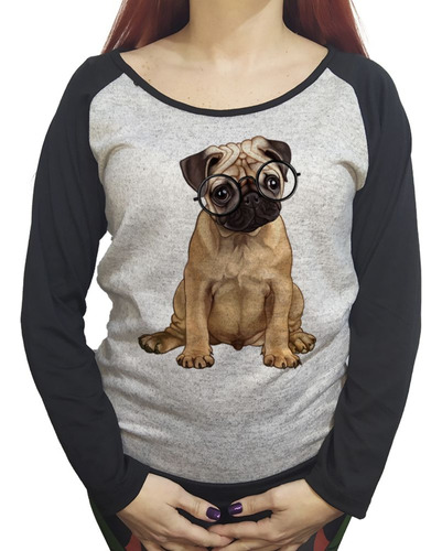 Buzo Lanilla Mujer  Pug Intelectual Con Lentes