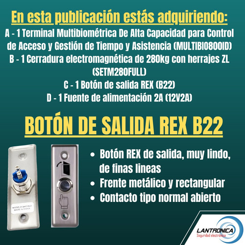 Imagen 3 de 10 de Combo Control Acceso Personal Reloj Multibio800id Zkteco