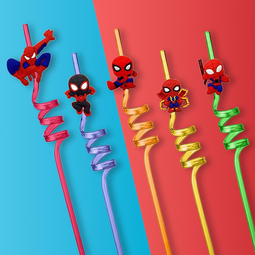 Pajitas Reutilizables Spiderman: 24 Unidades Con 8 Diseños
