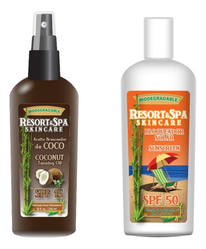 Bloqueador Spf 50 Y Bronceador De Coco Biodegradable En Kit