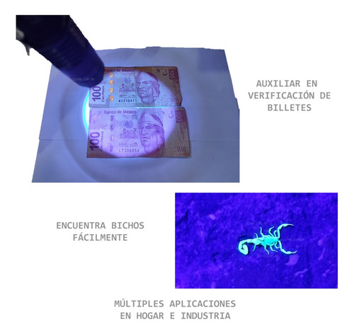 Lámpara Tactica Uv Ultravioleta Luz Negra Led Recargable Usb