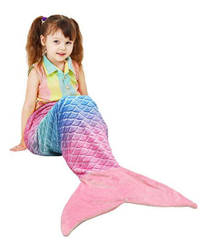 Kids Mermaid Tail Blanket, Super Soft Plush Flannel Sle...