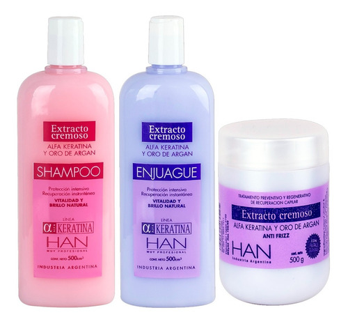 Han Shampoo + Acondicionador + Mascara Keratina Argan 500 Ml