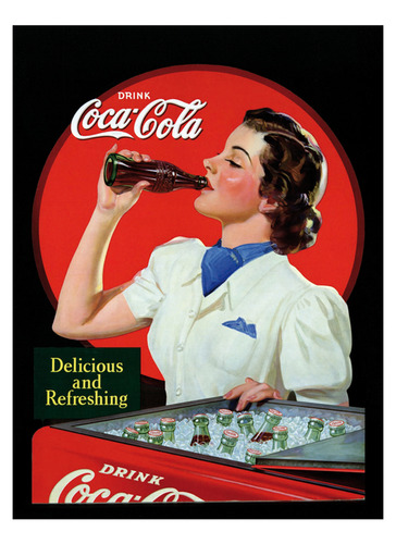 Póster Papel Fotográfico Vintage Retro Cocacola Cocina 40x80