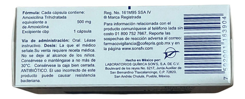 Acroxil Amoxicilina 500mg, 12 Capsulas