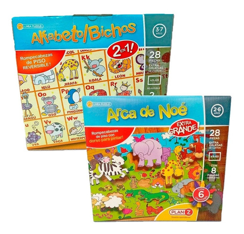 Imagen 1 de 10 de Set 2 Rompecabezas Piso Puzzle Infantil Niño Arca Noe Bichos