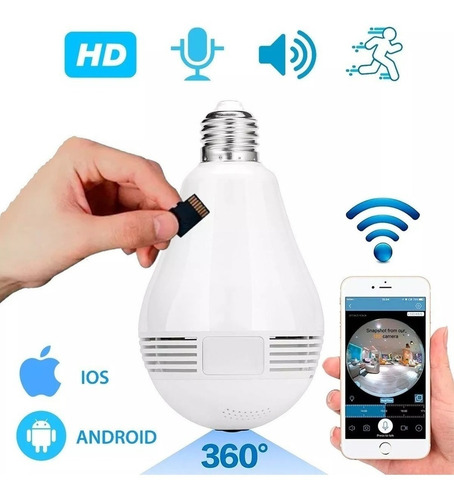 Lampara Espia Led Camara Hd 360° Wifi Sensor 64gb