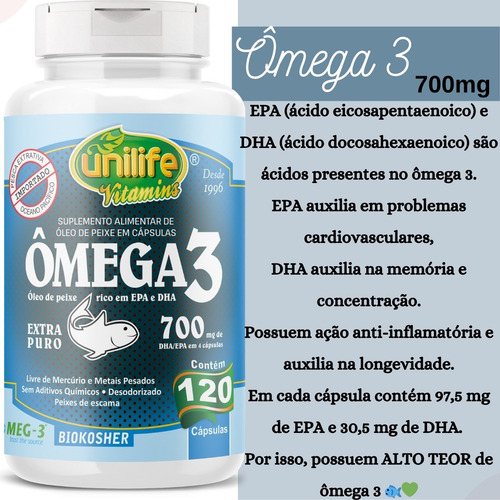 Óleo De Peixe 700mg Ômega 3 Desodorizado 120 Caps - Unilife
