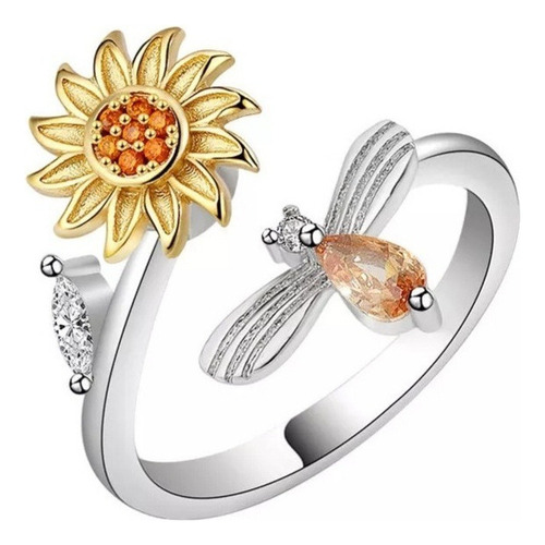 P Anillo Giratorio De Plata 925 Con Diseño De Girasol