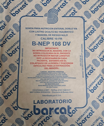 Sonda Para Nutrición Enteral K108 Doble Vía Con Lastre 10 Fr