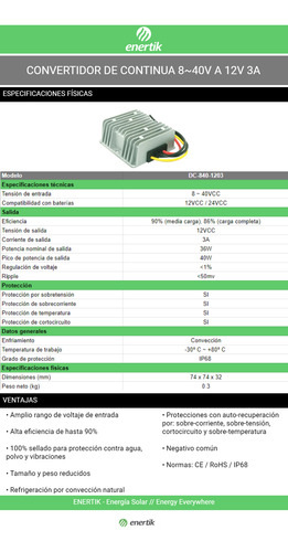 Convertidor Transformador De Tensión 8~40v A 12v 3a Enertik