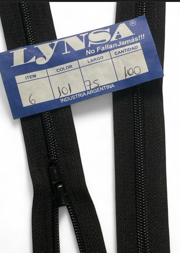 Cierre Lynsa Desmontable 75cm X 12 Unidades Negro