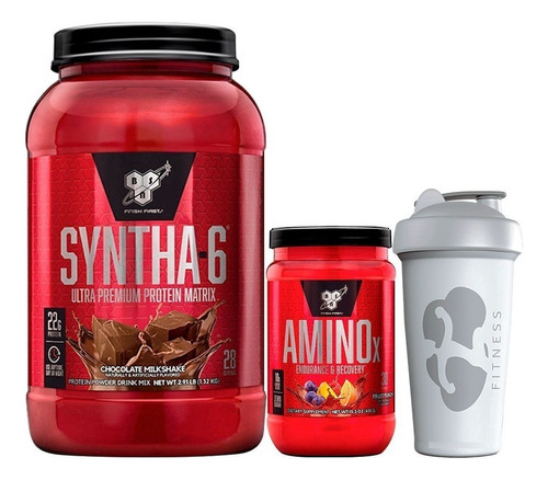 Bsn Syntha 6 2,9lb + Amino X 435 Gr + Vaso Sabor Chocolate - Fruit Punch