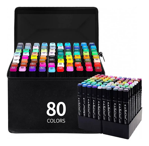 Marcadores 80 Colores Colores Doble Punta Plumones Punta Pincel A Base De Alcohol