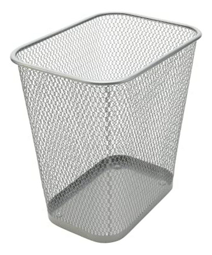 Cubo De Basura Rectangular De Malla De Acero, Plata