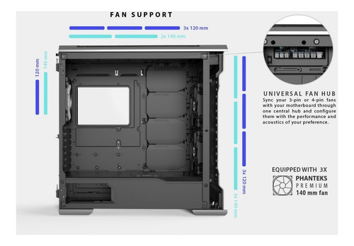 Imagen 6 de 10 de Gabinete Phanteks Enthoo Evolv X Vidrio Leds Rgb Digitales