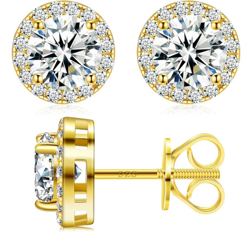 Moissanite Halo Pendientes Stud Screw Back 0.2ct 3mm 18k Oro