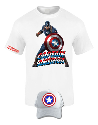 Camiseta Mang Corta Capitan America Avenger Obsequio Gorra X
