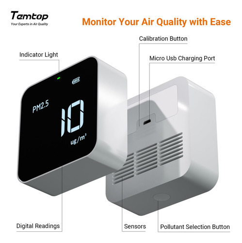 Temtop M10 Monitor De Calidad De Aire Pm2.5 Hcho Tvoc Mmg
