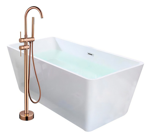 Solana Kit Bañera Rectangular De Acrílico Solido Slim de 170x80x60cm con Grifo Independiente Bt607b-17+sm1703 Acrílico Blanco de Alto Brillo y Grifo Monomando Para Cuarto de Baño
