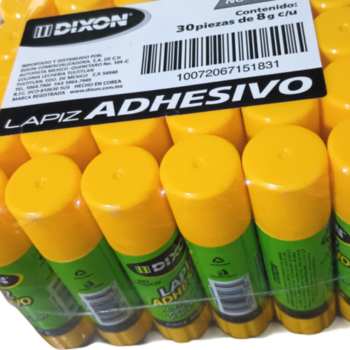 Paquete Lapiz Adhesivo Dixon 8gr 30 Piezas Barra Escolar Verde Lima