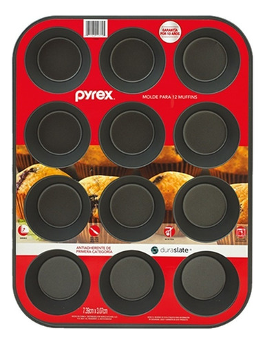 Molde Muffin X12 Bakers Secret Pyrex Teflon Cupcakes Color Negro