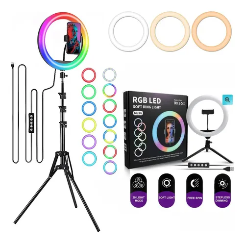 Aro De Luz Rgb 33cm Profesional Con Trípode Y 2mts Extensión