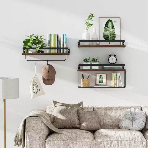 Repisas Flotantes De Madera Modernas X3 Con Reja 100% Pino
