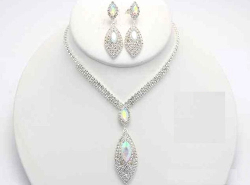 Collar Con Arete Dije De Cristal Cafu244-34 A20