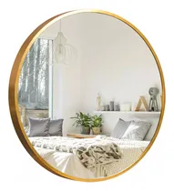 Comprar Espejo Redondo Baño Living Dorado Aluminio Diametro 60 Cm Premium Duradero Resistente Para Pared Ideal Showroom Vestibulo Recibidor Dormitorio Galeria Estilo Elegante Amplio Angulo Visual Decoracion