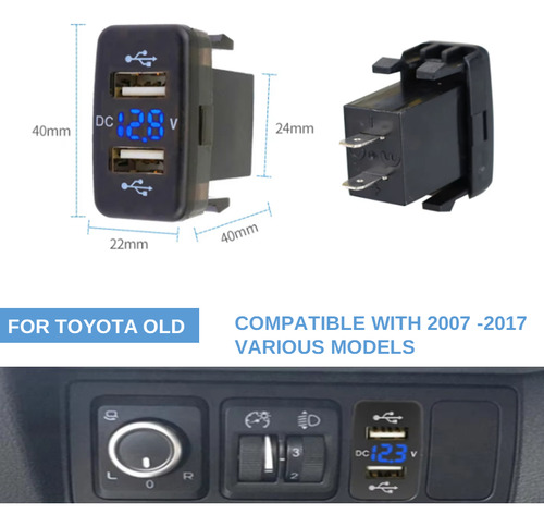 Cargador Usb Con Voltimetro Carga Rapida Auto Doble Puerto
