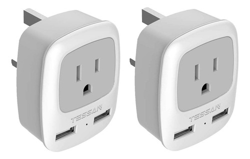Adaptador De Enchufe De Viaje Tessan Tipo G Con 2 Usb Para N