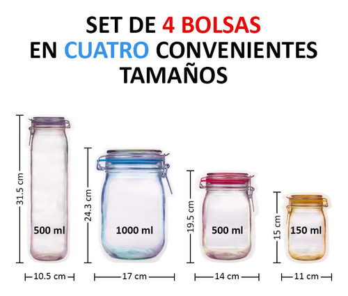 Set De 4 Bolsas Para Almacenar Alimentos Con Cierre Zipper