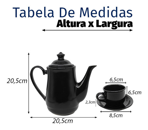 Imagem 3 de 7 de Jogo De Chá Ceramica Bule Pires Cafe Cozinha Moderna 12pçs