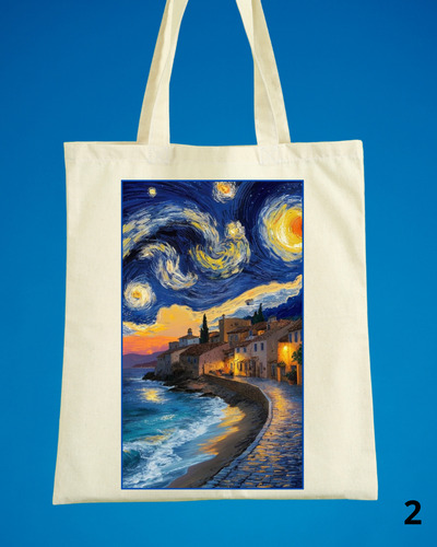 Bolso De Tela Lienzo Estampado Van Gogh, Variedades 40x35cm Beige Van Gogh - Variedad