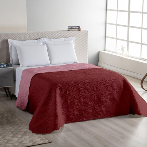 Colcha Queen Tropical Dupla Face Cama De Casal Marsala