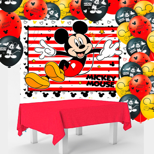 Kit Festa Decoração Mickey Painel +25 Balão +toalha Vermelha