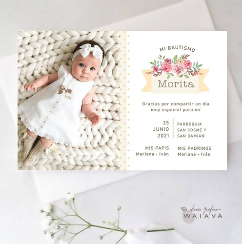 Imagen 5 de 7 de Estampas Tarjetas Bautismo Con Foto Nenas X 2u