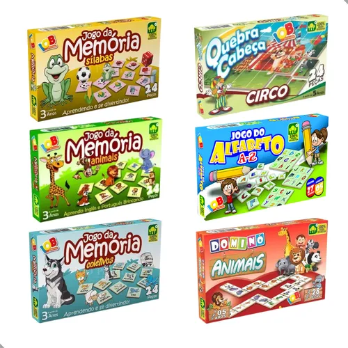 comprar Kit 6 Jogos Educativos Madeira Memória Dominó Quebra-cabeca