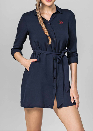 Vestido Casual Polo Club Para Mujer Tipo Camisero Azul