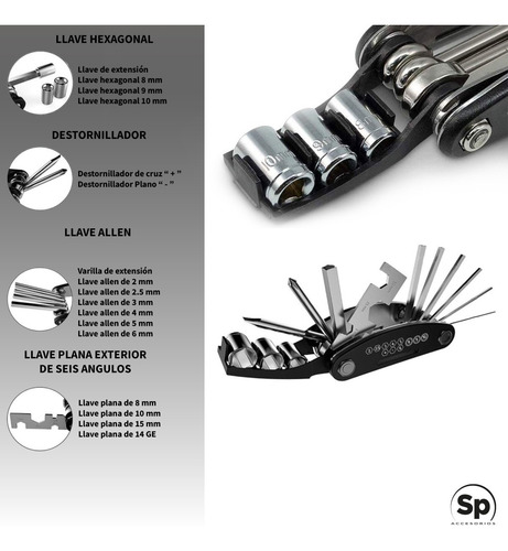 Imagen 4 de 5 de Kit De Herramientas Reparacion De Bicicleta Parches Llaves